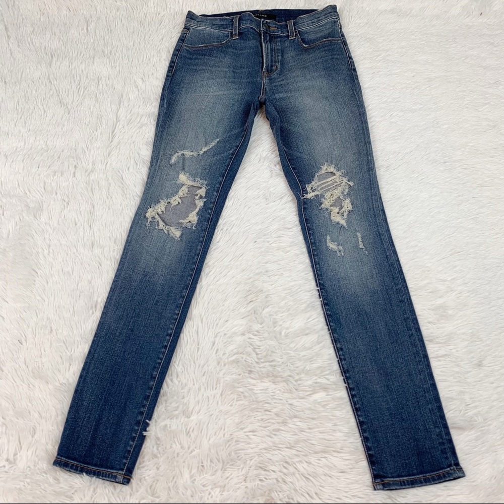 J Brand high rise distressed skinny jeans in blue
